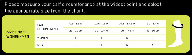 CEP running compression sock sizing chart